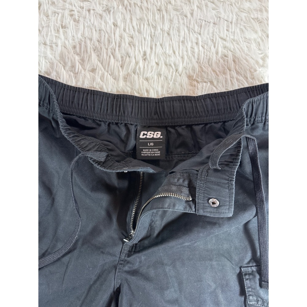 CSG Mens Black Cargo Pants Elastic Waist Cotton Nylon Utility Trousers Size L - Picture 3 of 10